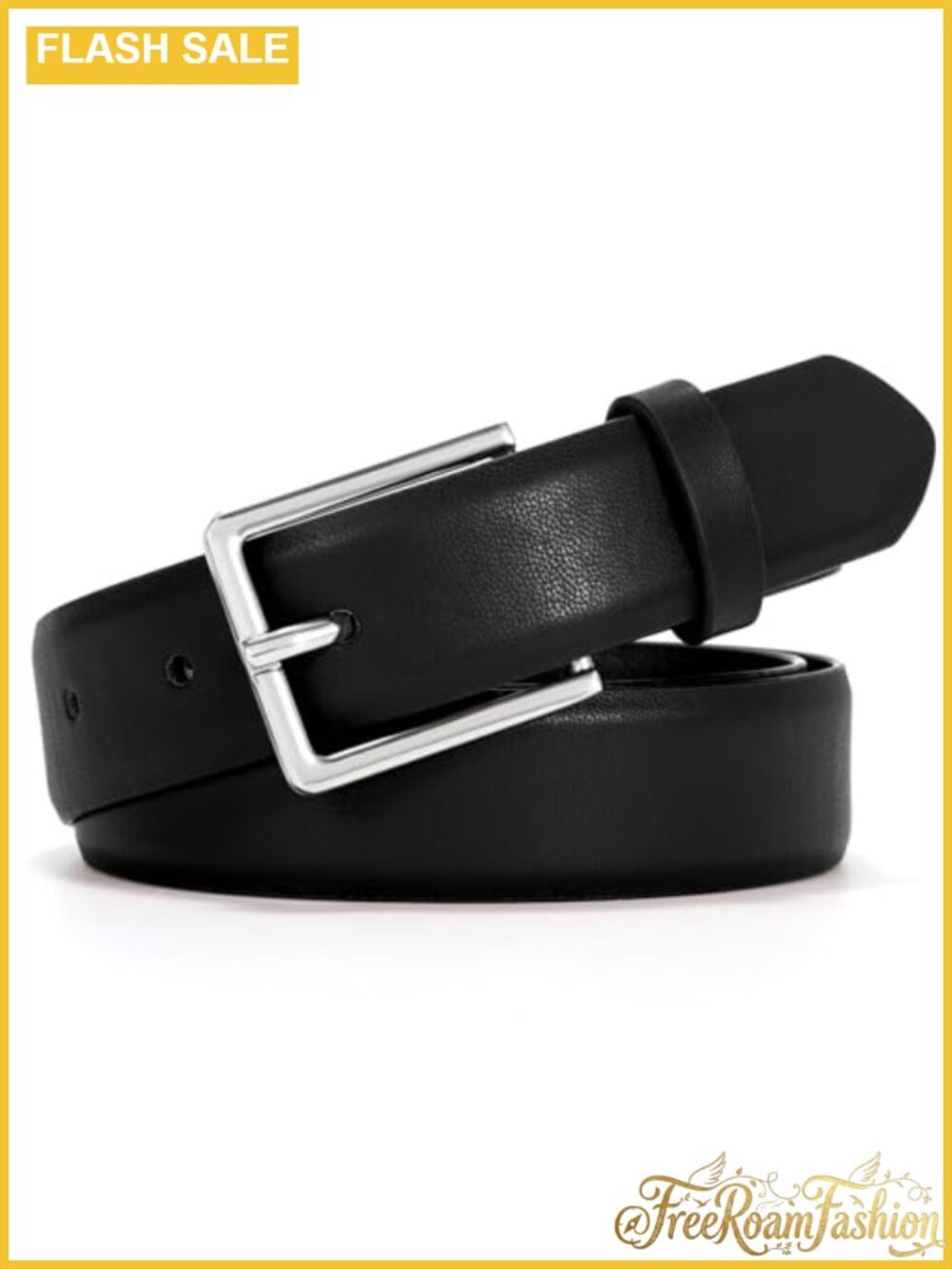 Women's Leather Belt with Rectangle Buckle for Jeans Dress